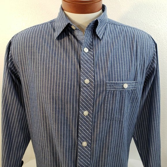 Paper Denim Cloth Mens Shirt Button Up Size Medium Stripe Contrast Cuff PDC - Picture 4 of 9